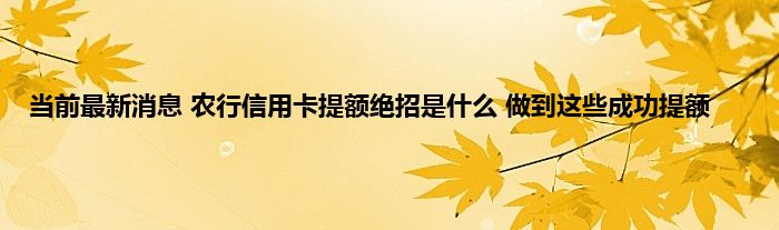 
農行信用卡提額絕招是什么做到這些成功方面的信息